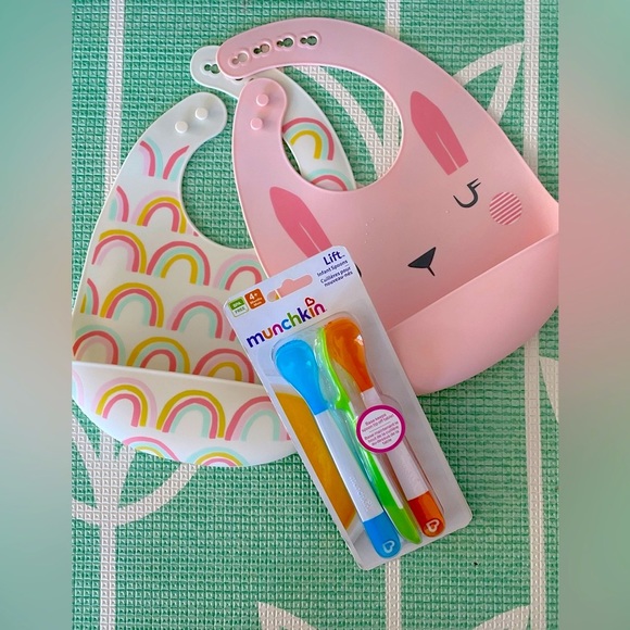 cloud island Other - Baby Feeding Bundle Cloud Island rainbow/bunny silicone bibs Munchkin spoon set